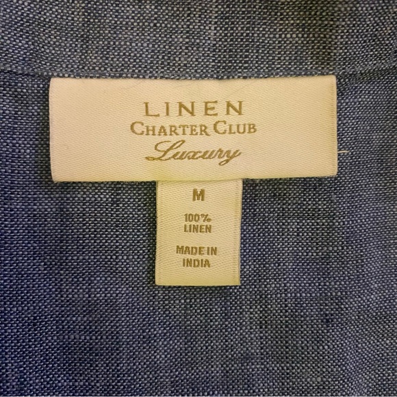 Charter Club Linen Blue Gray Button Down Shirt with Notched Collar NWT M - Picture 4 of 6